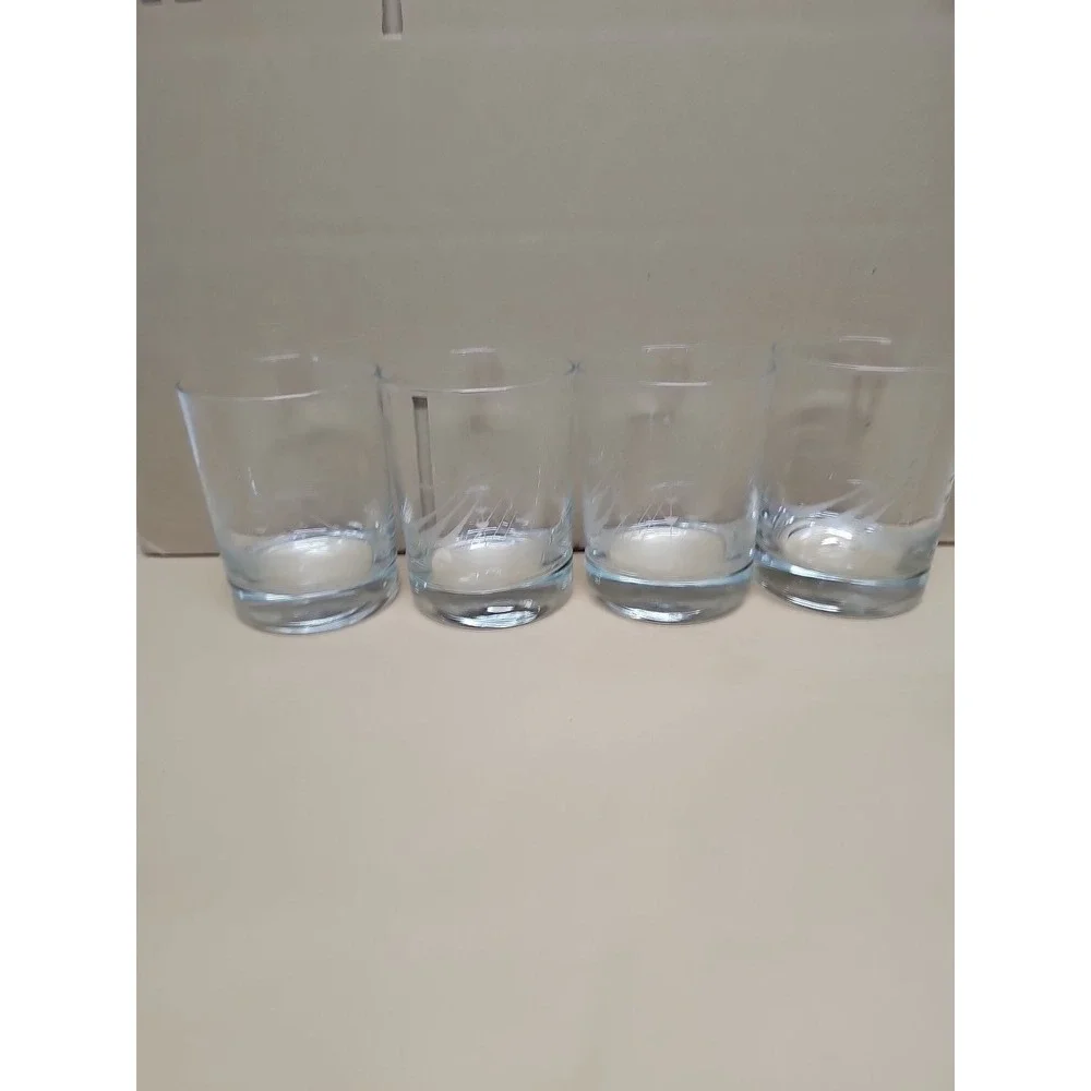 Javit Etched Crystal Clipper Ship Double Old Fashion‎ Set Sail With Set Of 4